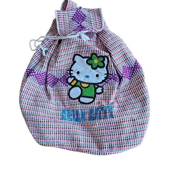 Hello kitty woven multicolor backpack Drawstring boho embroidered - Picture 3 of 6